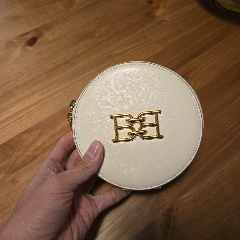 Bally Round Cream/White Bag with Gold Emblem